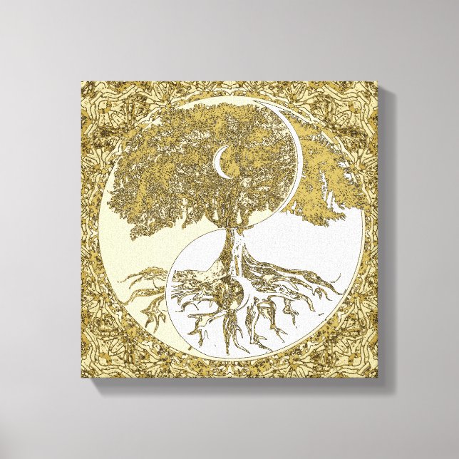 Livets träd Yin Yang Guld Mandala Canvastryck (Framsida)