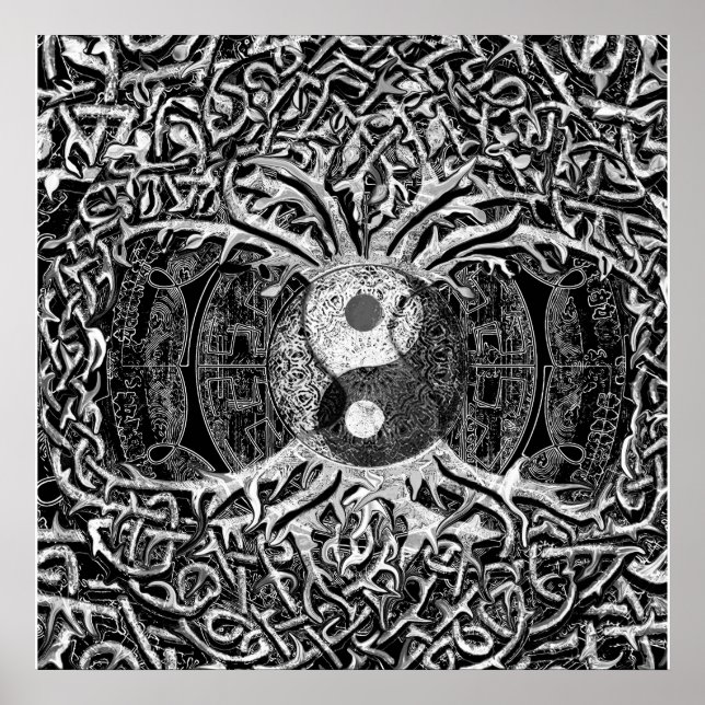 Livets träd Yin Yang i Black and White Poster (Framsidan)