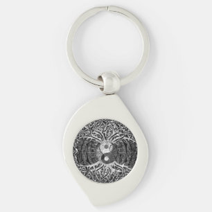 Livets träd Yin Yang i svartvitt Swirl Silverfärgad Nyckelring