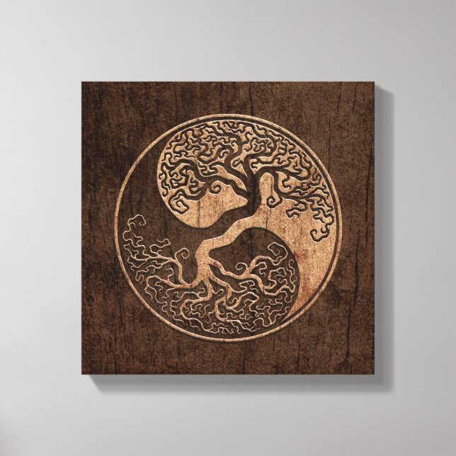 Livets träd Yin Yang med Wood Grain Effect Canvastryck (Framsida)