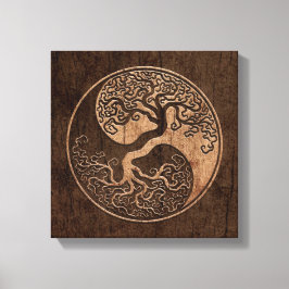 Livets träd Yin Yang med Wood Grain Effect Canvastryck