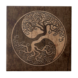 Livets träd Yin Yang med Wood korn verkställer Kakelplatta