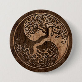 Livets träd Yin Yang med Wood korn verkställer Knapp
