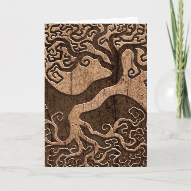 Livets träd Yin Yang med Wood korn verkställer Kort (Framsida)