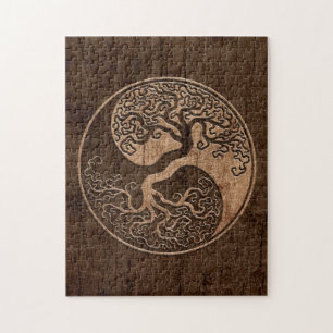 Livets träd Yin Yang med Wood korn verkställer Pussel