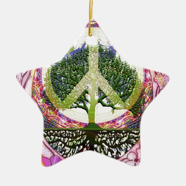 Livets trädandedräkt av liv julgransprydnad keramik (Framsidan)