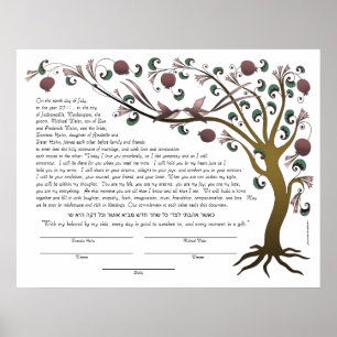 Livets trädketubah med ett hebréiskt poster