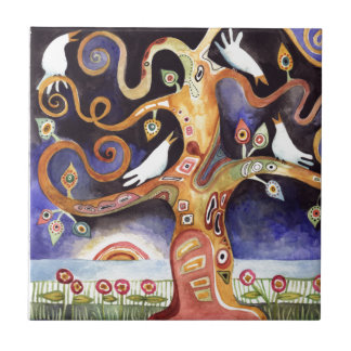 LIVETS TRÄDvattenfärgduvor Kakelplatta