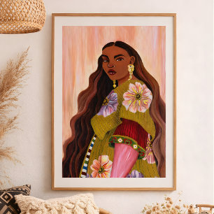 Livfull afrobohemisk kvinna akrylmålning Boho Poster