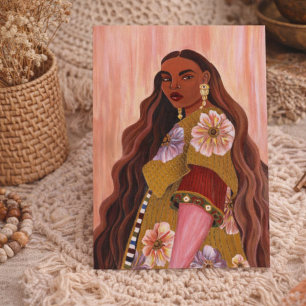 Livfull afrobohemisk kvinna målar boho vykort