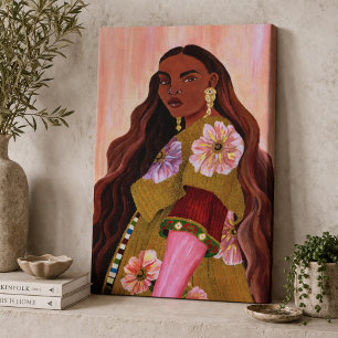 Livfull afrobohemsk kvinna akrylmålning Boho Canvastryck