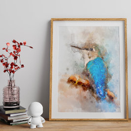 Livfull akvarell kolibri Fågel på en gren Fototryck