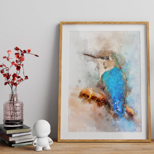 Livfull akvarell kolibri Fågel på en gren Fototryck