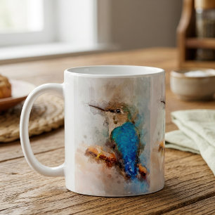 Livfull akvarellkolibri Fågel på en gren Kaffemugg