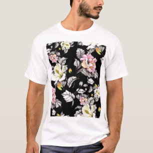 Livfull Blommigt Vattenfärg: Svart bakgrund T Shirt