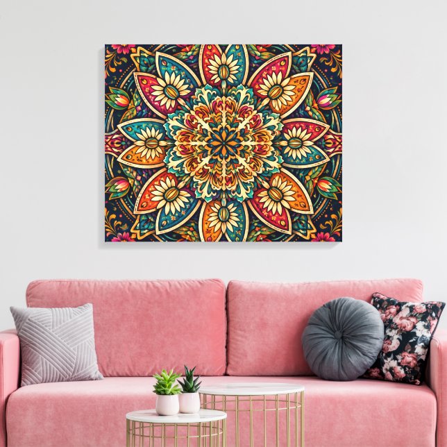 LIVFULL FOLK KONST BLOMMAMANDALA CANVASTRYCK (Insitu (Vardagsrum))