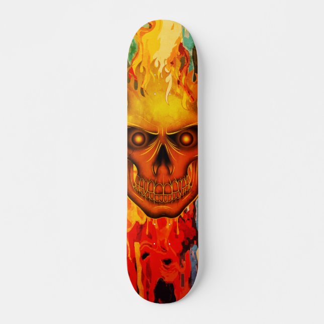 Livfull gul flamskallekonst mini skateboard bräda 18,5 cm (Framsida)