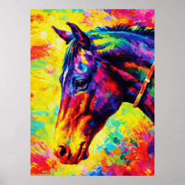 Livfull Hästporträtt i Impasto Färgrikt Vilt Poster