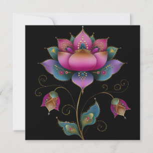 Livfull indisk Mehndi Lotusblomma Rosa Blå Guld Inbjudningar