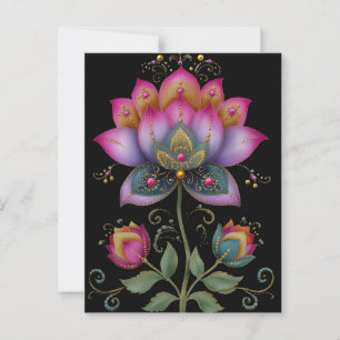 Livfull indisk Mehndi Lotusblomma Rosa Blå Guld Vykort