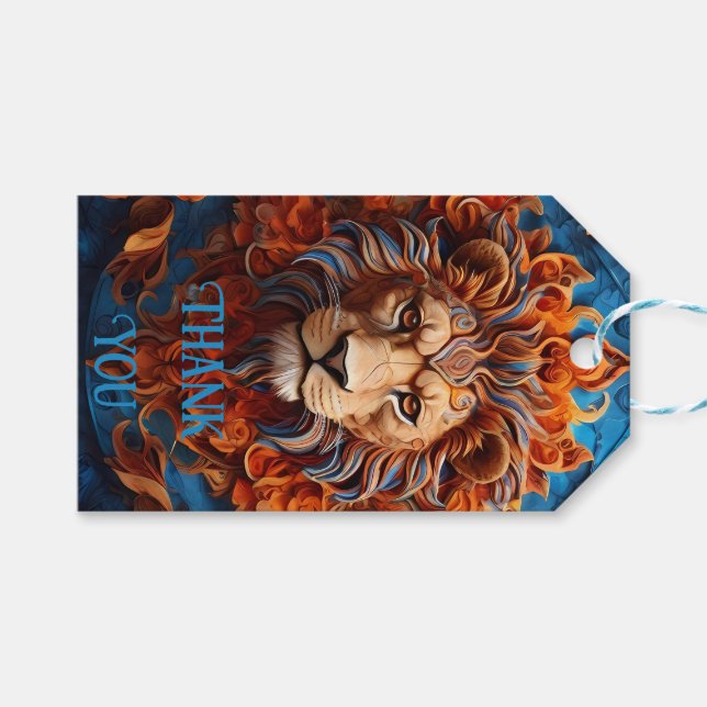 Livfull lejon med blomster motiv presentetikett (Framsidan (Horisontell))