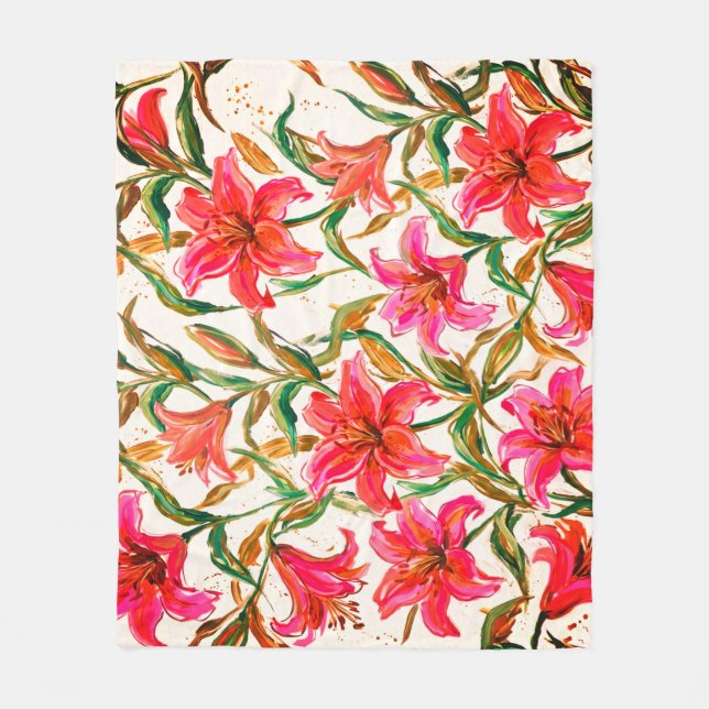 "Livfull lilje blomning: Impasto blommönster" Fleecefilt (Framsidan)