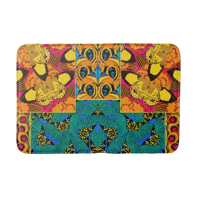 Livfull Maximalist Rosa & Turkos Fjärils Konst Badrumsmatta (Framsidan)