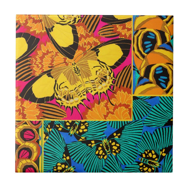 Livfull Maximalist Rosa & Turkos Fjärils Konst Kakelplatta (Framsidan)