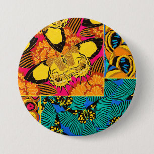 Livfull Maximalist Rosa & Turkos Fjärils Konst Knapp
