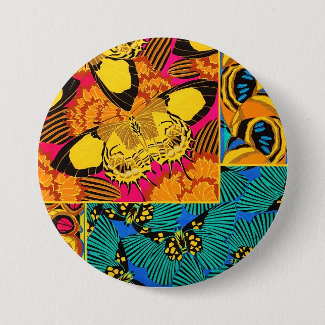 Livfull Maximalist Rosa & Turkos Fjärils Konst Knapp (Framsida)