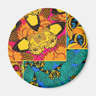 Livfull Maximalist Rosa & Turkos Fjärils Konst Magnet