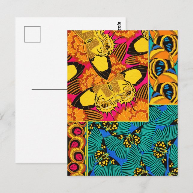 Livfull Maximalist Rosa & Turkos Fjärils Konst Vykort (Fram/baksida)