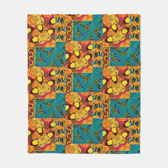 Livfull Maximalist Rosa & Turkos Fjärilskonst Fleecefilt (Framsidan)