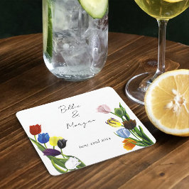 Livfull minimalist tulpan regnbåge LGBTQ+ Underlägg Papper Kvadrat