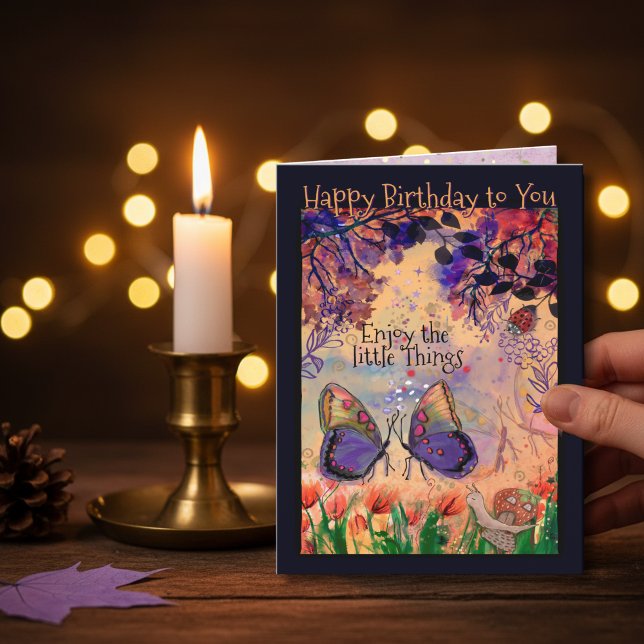 Livfull Njut av de Små Sakernas Skönhet Fjäril Föd Kort (Vibrant Enjoy the Little Things Butterfly Birthday Card)