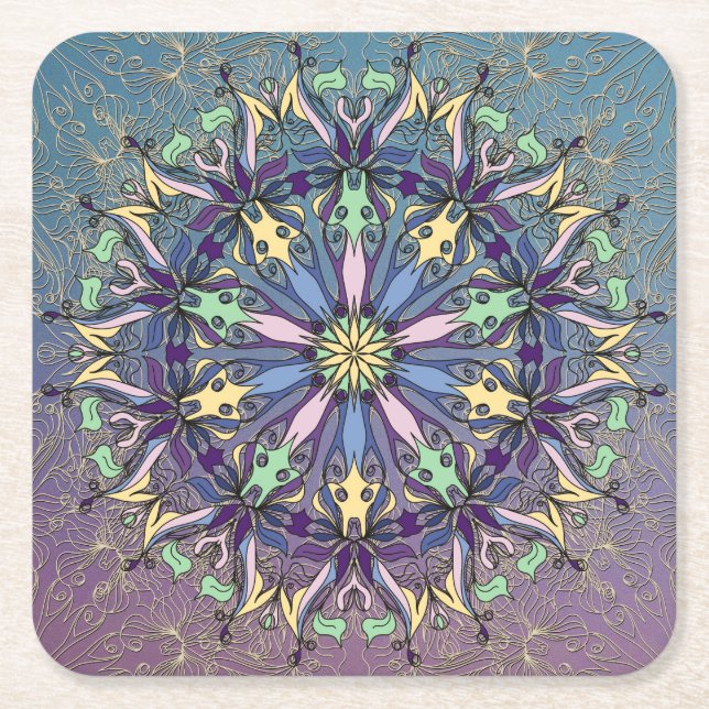 Livfull Pappersunderlägg i Mandala-design Underlägg Papper Kvadrat (Framsidan)