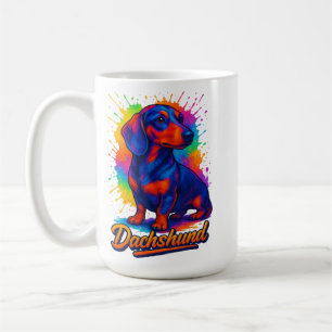 Livfull Pop Art Dachshund – Färgglad Neon Hund Kaffemugg