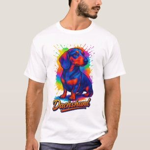 Livfull Pop Art-Dachshund – Färgglad Neon Hund T Shirt