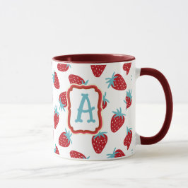 Livfull röd jordgubb smyckad keramisk kaffemugg