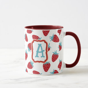 Livfull röd jordgubb smyckad keramisk kaffemugg