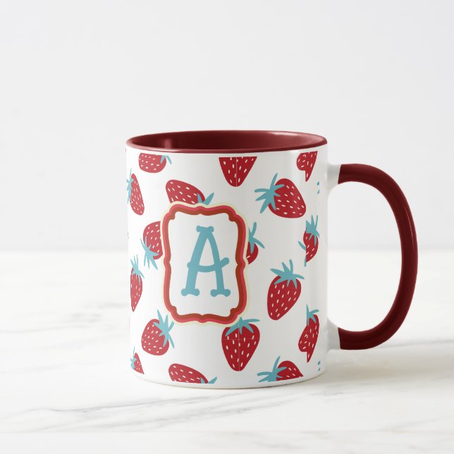 Livfull röd jordgubb smyckad keramisk kaffemugg (Höger)
