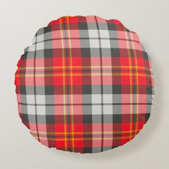 Livfull röd och grön tartan rund kudde - Circ (Framsidan)