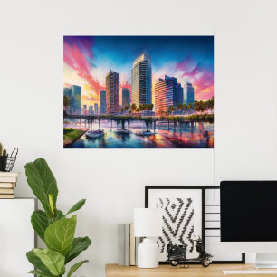 Livfull Tampa Florida Färgrik Abstrakt Konst Poster