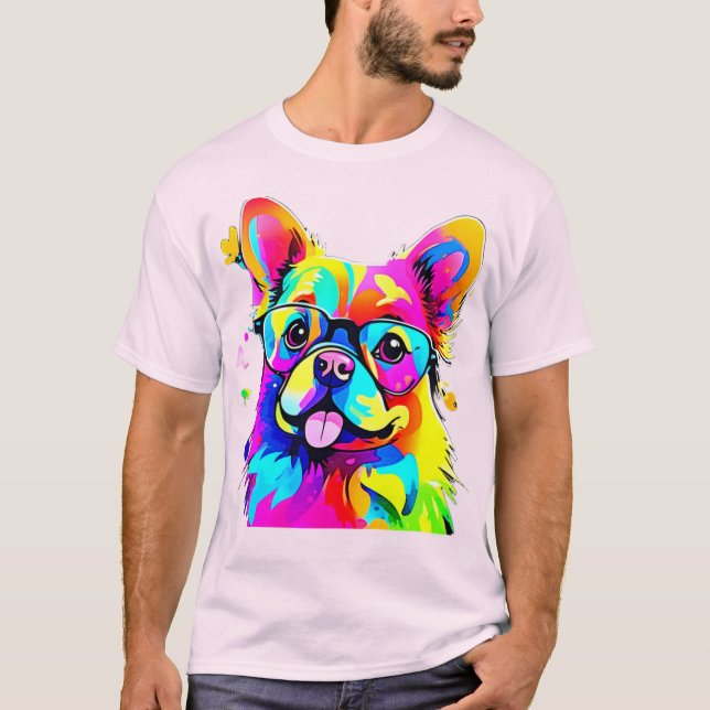 Livfull Valp: Abstrakt Hundkonst T Shirt (Framsida)