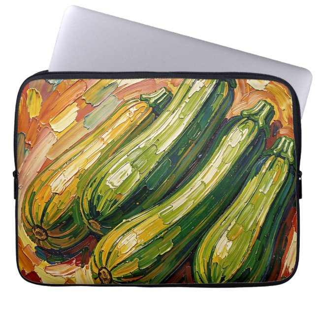 Livfull Zucchini-målning i impastoteknik Laptop Fodral (Framsidan)