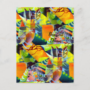 Livfulla Contemporary drömmar i vattenfärgsgrafik Vykort