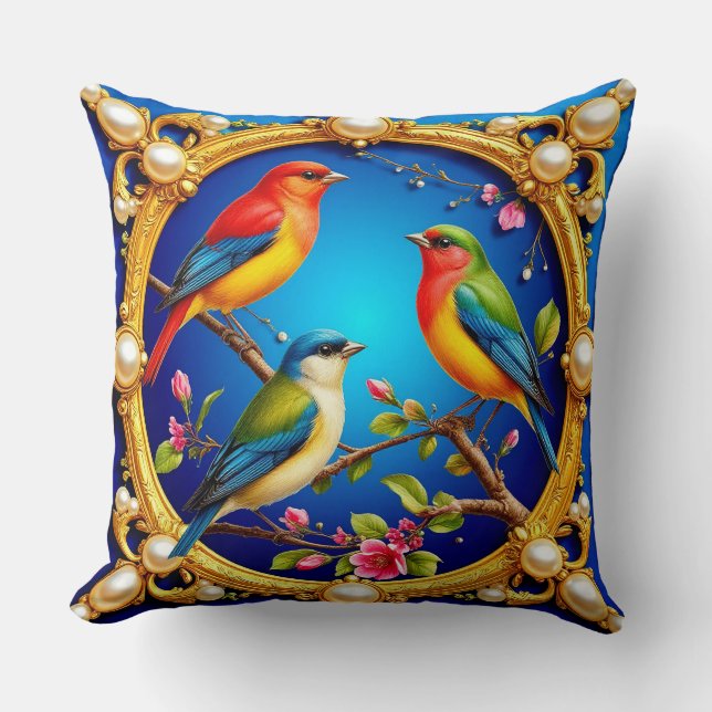 💙 Livfulla Fåglar Elegant Natur Heminredning 🦜 Kudde (Framsida)
