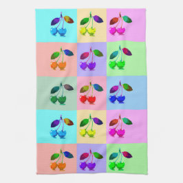 Livfulla färgade körsbär - poppgrafi kökshandduk