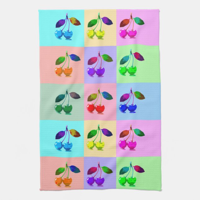 Livfulla färgade körsbär - poppgrafi kökshandduk (Vertikal)