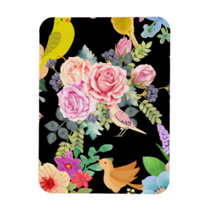 Livfulla Färgrika Fåglar och Blommor Konst på Svar Magnet